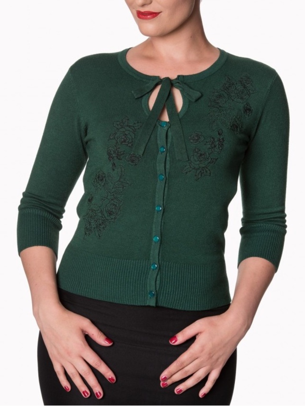 Banned Apparel Delilah Forest Green Floral Embroidered Cardigan Sweater 3XL - Picture 10 of 11
